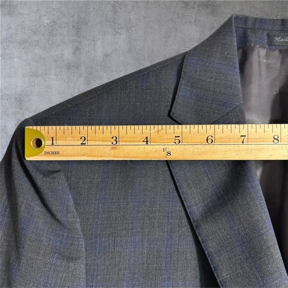CALVIN KLEIN Men Blazer 46L Gray/Blue Wool Sport Coat 2-Button Jacket Windowpane - Picture 9 of 15